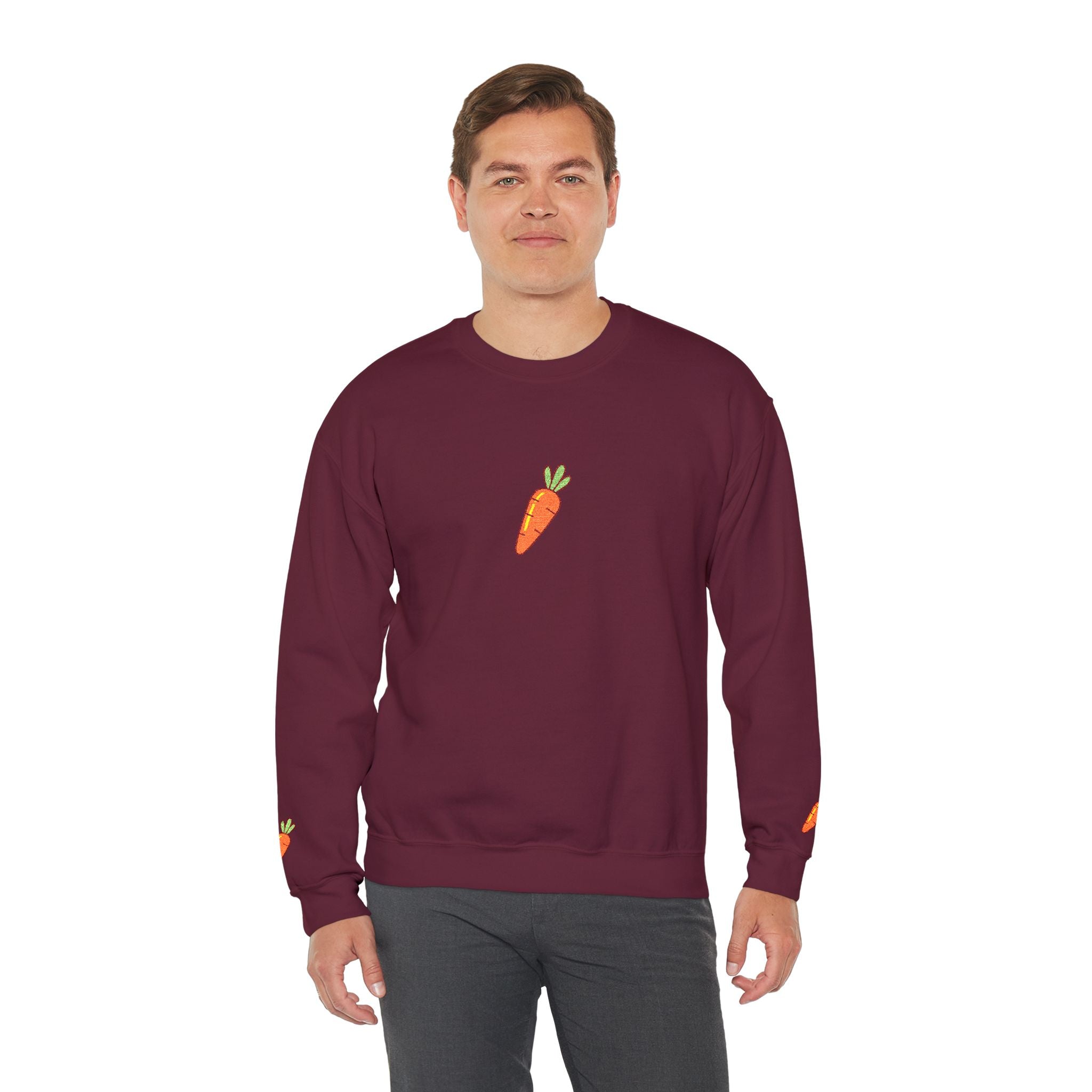 Carrot Patch Crewneck Sweatshirt — Cute Embroidered Carrot Graphic