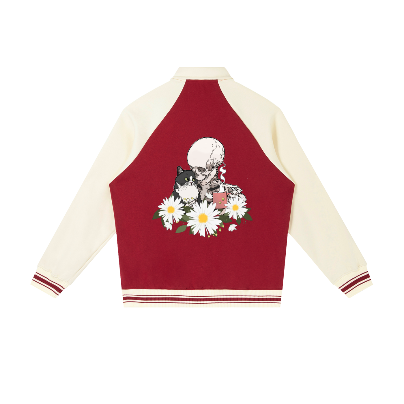 Contrast Raglan Sleeve Baseball Jacket - Flower Collection