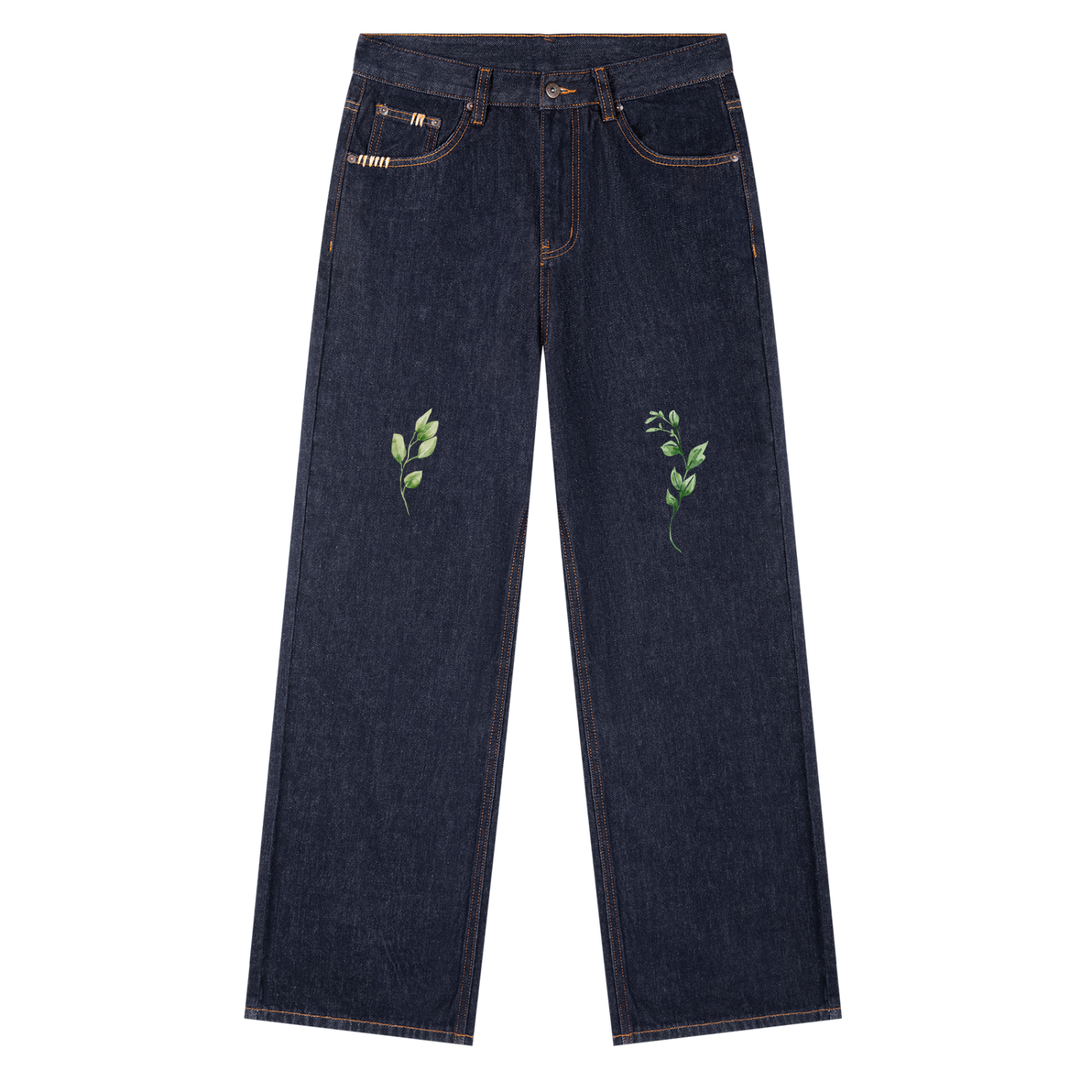 Jeans,Denim,Blue,Pants,Blå olabukser,Vedoy Collective ,Leaf Collection ,Nature print,Spring clothing ideas,Cotton