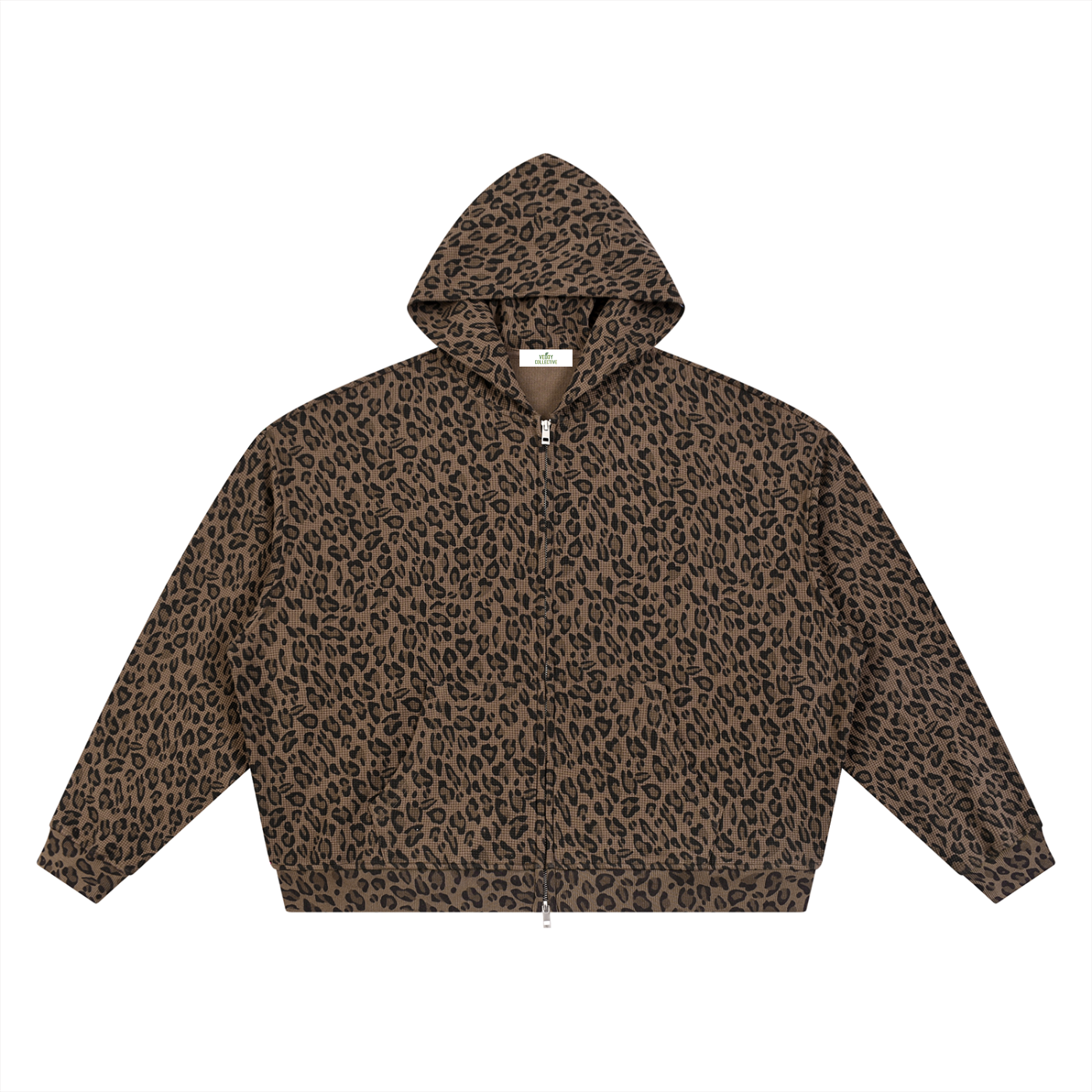 Unisex Leopard Print Waffle Full Zip Hoodie