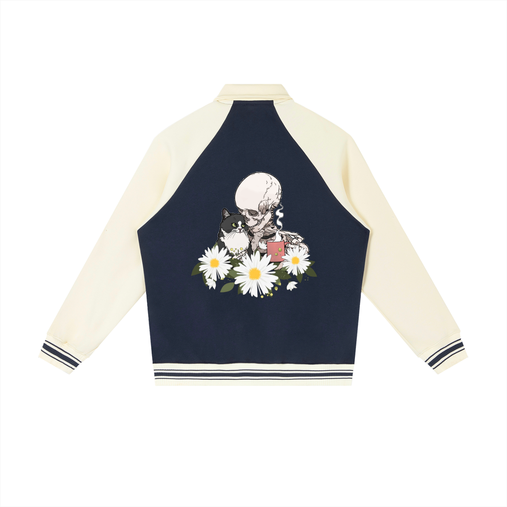 Contrast Raglan Sleeve Baseball Jacket - Flower Collection