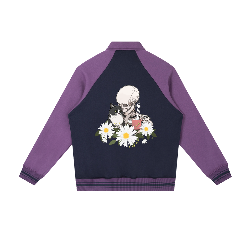 Contrast Raglan Sleeve Baseball Jacket - Flower Collection